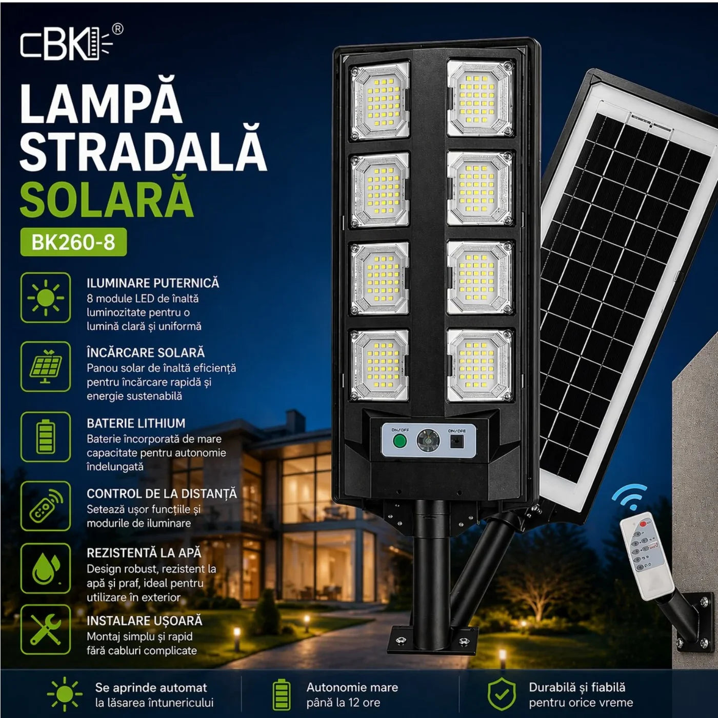 Lampa Solara cu Senzor, Impermeabila, Luminozitate Mare, Telecomanda, A-163-1