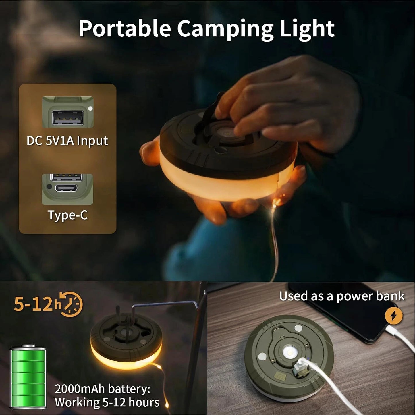 Lumina de Camping cu Lanterna si Banda LED 20M, Alb Cald si Alb Rece, M-111