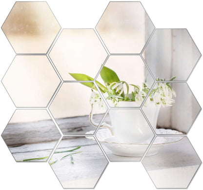 Set 12 oglinzi acrilice autoadezive decorative forma hexagon 20 si — Confort Practic Pentru Casa