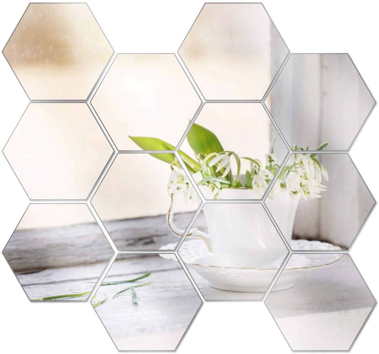 Set 12 oglinzi acrilice autoadezive decorative forma hexagon 20 si — Confort Practic Pentru Casa