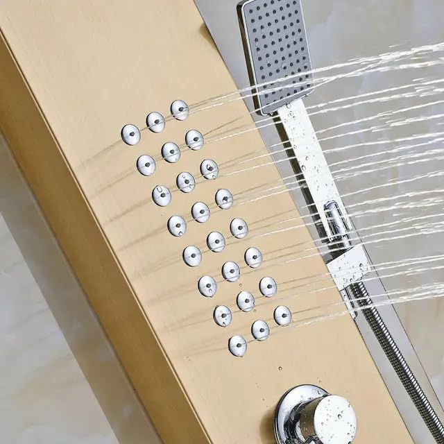 Panou dus hidromasaj inox auriu/argintiu 5 functii — Confort Practic Pentru Casa Ta