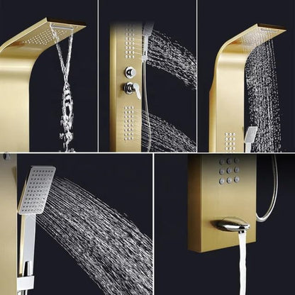 Panou dus hidromasaj inox auriu/argintiu 5 functii — Confort Practic Pentru Casa Ta