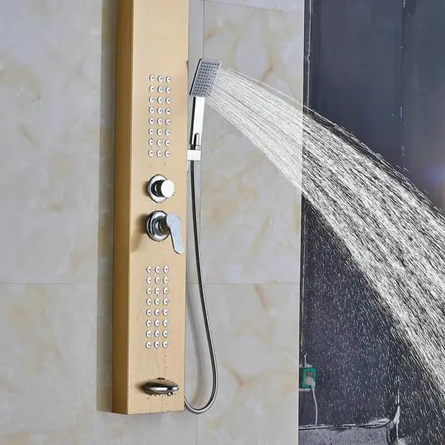 Panou dus hidromasaj inox auriu/argintiu 5 functii — Confort Practic Pentru Casa Ta