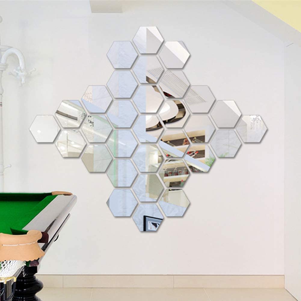 Set 12 oglinzi acrilice autoadezive decorative forma hexagon 20 si — Confort Practic Pentru Casa