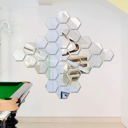 Set 12 oglinzi acrilice autoadezive decorative forma hexagon 20 si — Confort Practic Pentru Casa