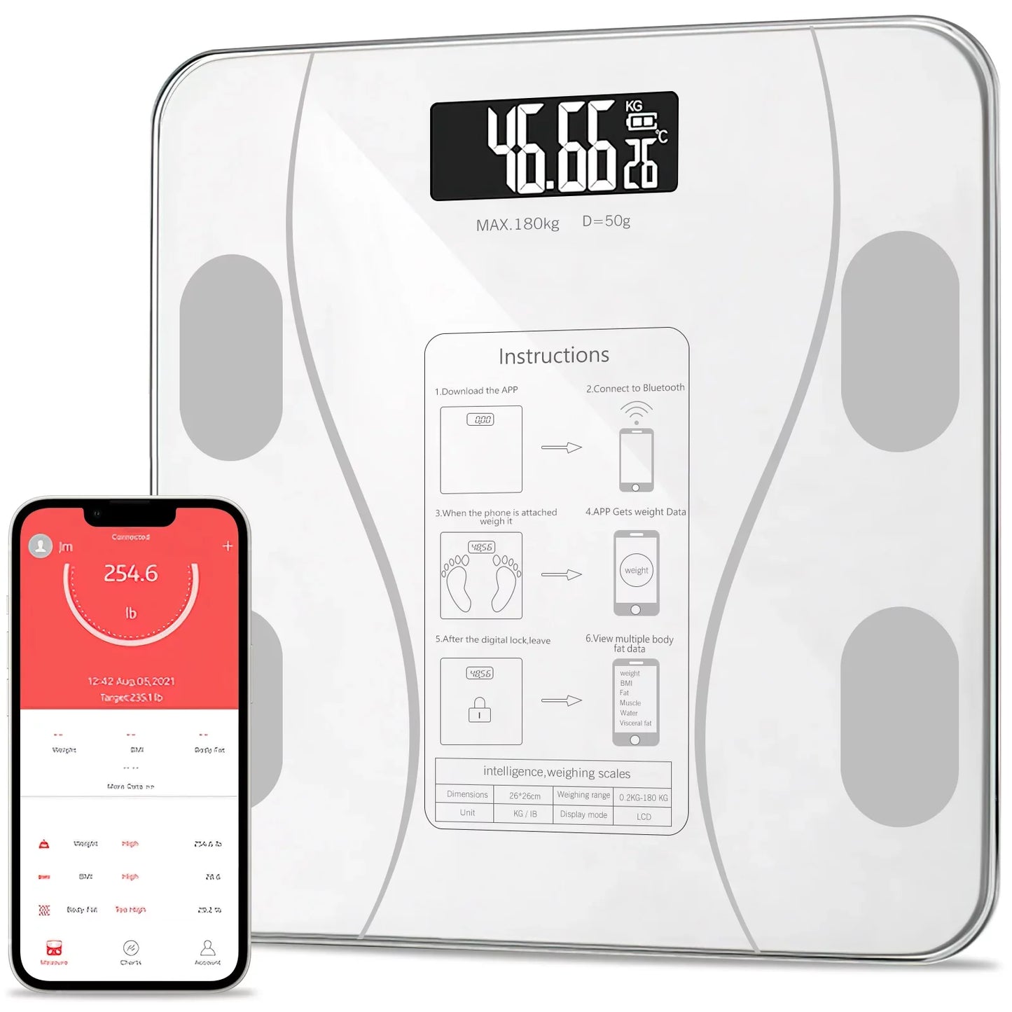 Cantar corporal cu ecran digital Iluminat conectare bluetooth — Confort Personal Zi de Zi