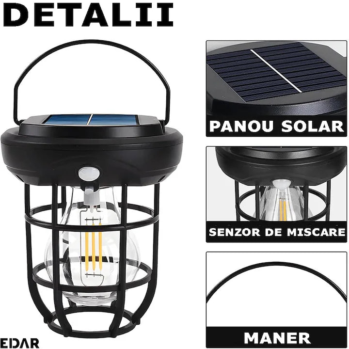 Felinar Solar de Exterior cu LED, Iluminare Decorativa pentru Gradina si Terasa, M-108