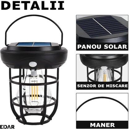 Felinar Solar de Exterior cu LED, Iluminare Decorativa pentru Gradina si Terasa, M-108
