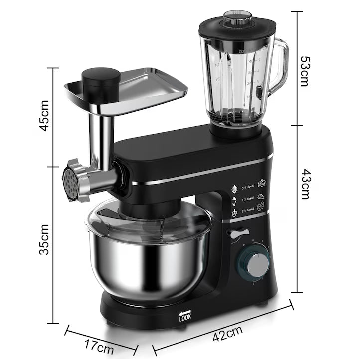 Mixer cu Bol 5-in-1, 1400W, 7L, cu Blender și Mașină de Tocat, M-142
