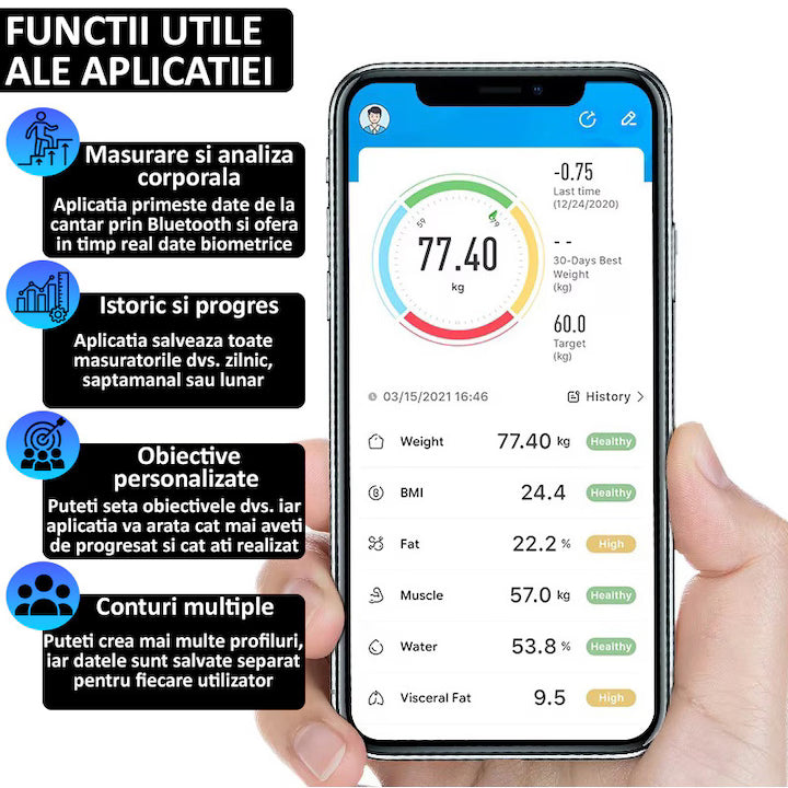 Cantar Corporal Bluetooth cu Aplicatie, A-172-7