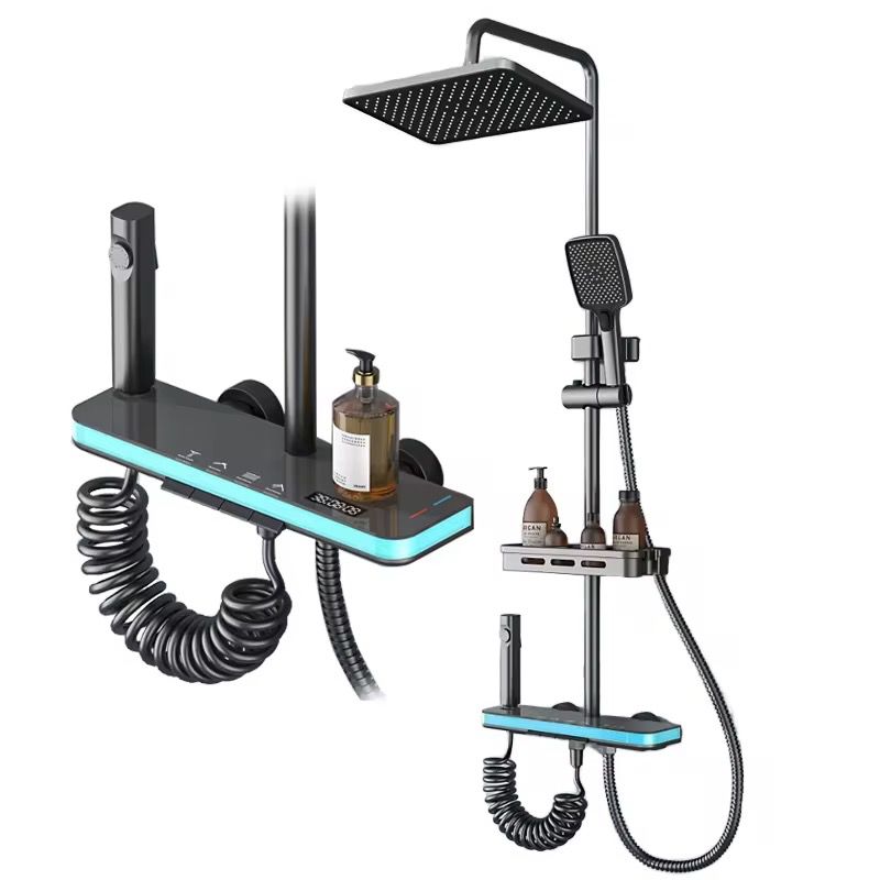 Set Duș Premium cu Afișaj Digital LED, Lumini Ambientale, Pară Ploaie și Raft Integrat, A-175-6