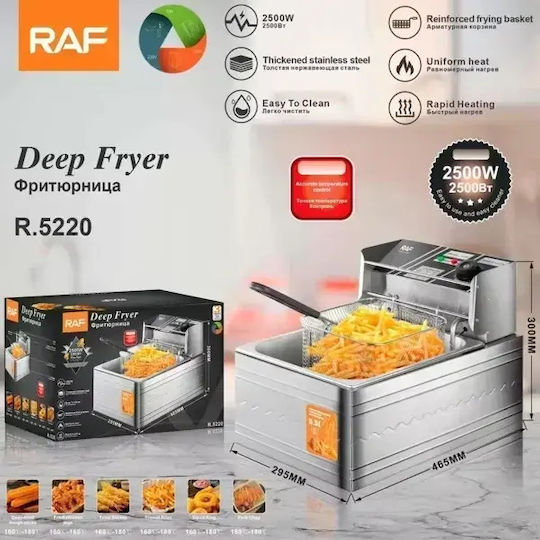 Friteuză Electrică cu Ulei, 2500W, Inox, Coș Detașabil și Termostat, M-130