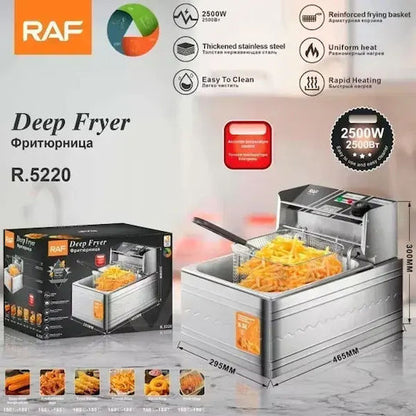 Friteuză Electrică cu Ulei, 2500W, Inox, Coș Detașabil și Termostat, M-130