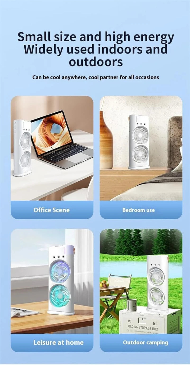 Ventilator Dublu cu Umidificator si Telecomanda, Racire cu Ceata Fina, Portabil, M-100