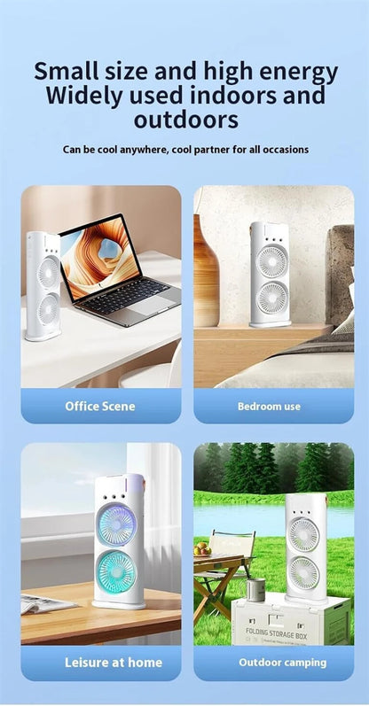 Ventilator Dublu cu Umidificator si Telecomanda, Racire cu Ceata Fina, Portabil, M-100