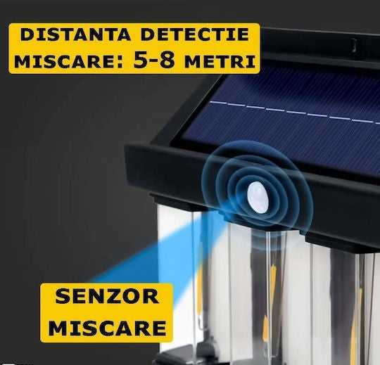 Lampa Solara de Gard cu 4 Becuri LED, Iluminare Exterior fara Cabluri, M-110
