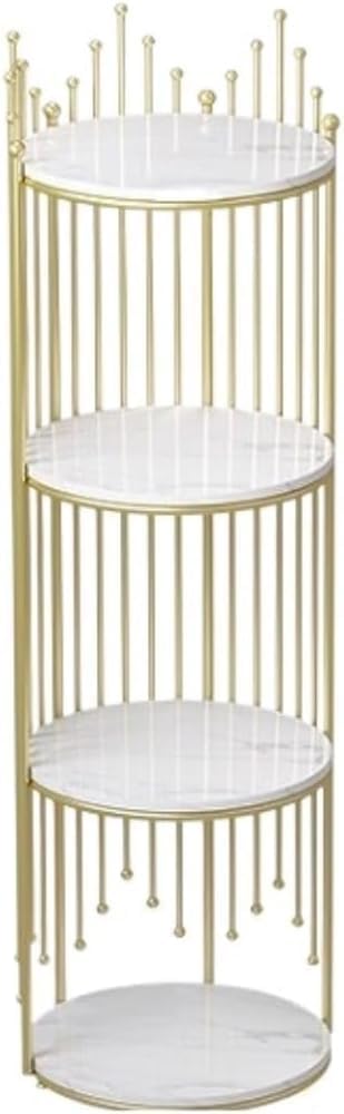 Etajeră Decorativă Rotundă cu 4 Polițe, Auriu și Alb Marmorat, 115 cm, A-181-7