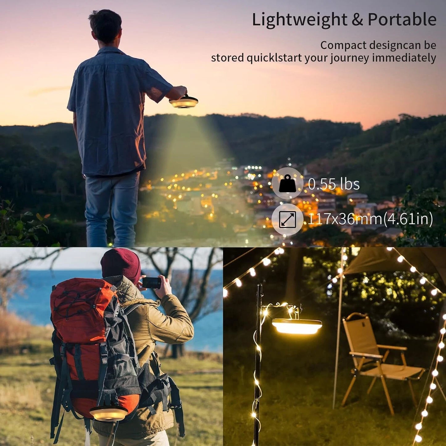 Lumina de Camping cu Lanterna si Banda LED 20M, Alb Cald si Alb Rece, M-111
