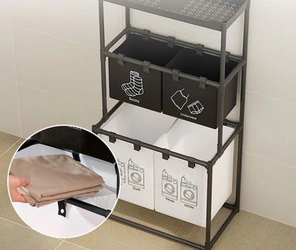 Raft cu Cos de Depozitare pentru Haine Murdare, Baie, Inox, A-182-10