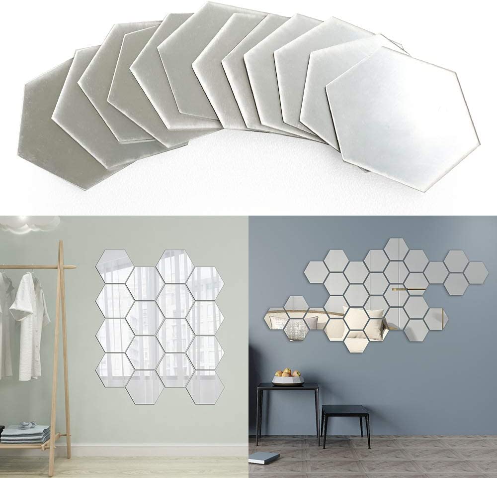 Set 12 oglinzi acrilice autoadezive decorative forma hexagon 20 si — Confort Practic Pentru Casa