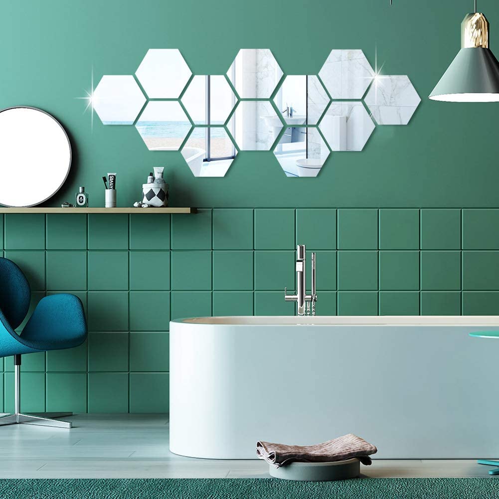 Set 12 oglinzi acrilice autoadezive decorative forma hexagon 20 si — Confort Practic Pentru Casa