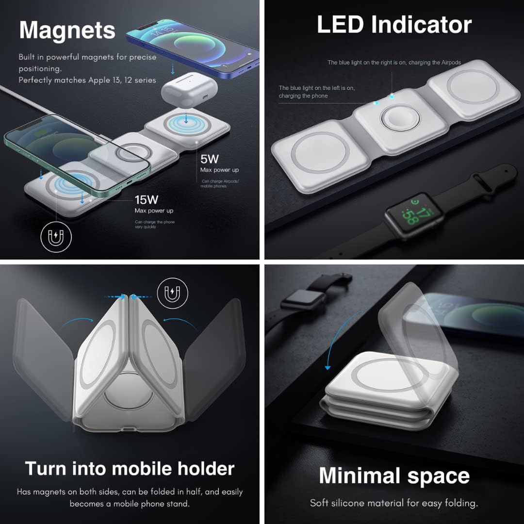 Incarcator cu inductie magnetica 3 in 1 15W — Utilitate Smart Zi de Zi