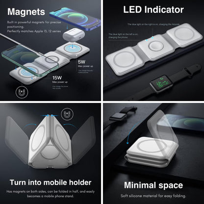 Incarcator cu inductie magnetica 3 in 1 15W — Utilitate Smart Zi de Zi