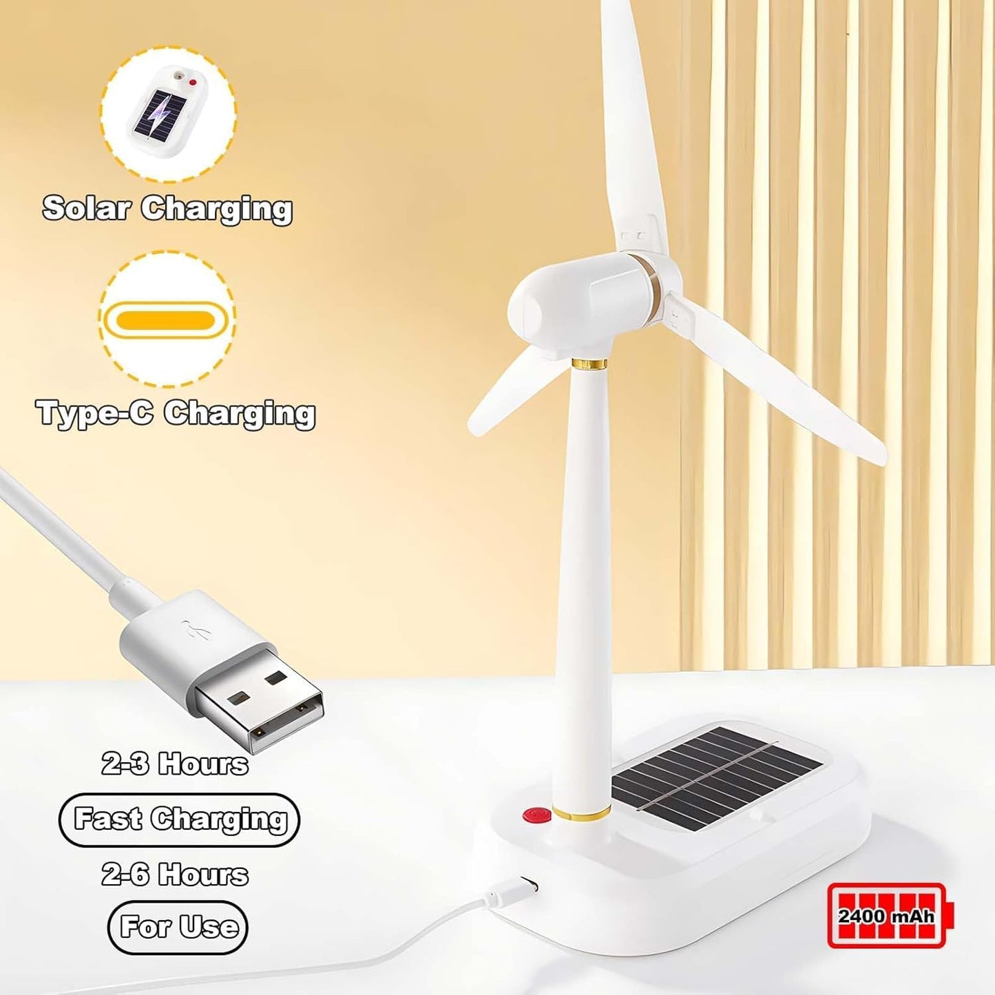 Lampa ventilator 2-în-1 cu panou solar și USB — Ambient Modern Pentru Acasă