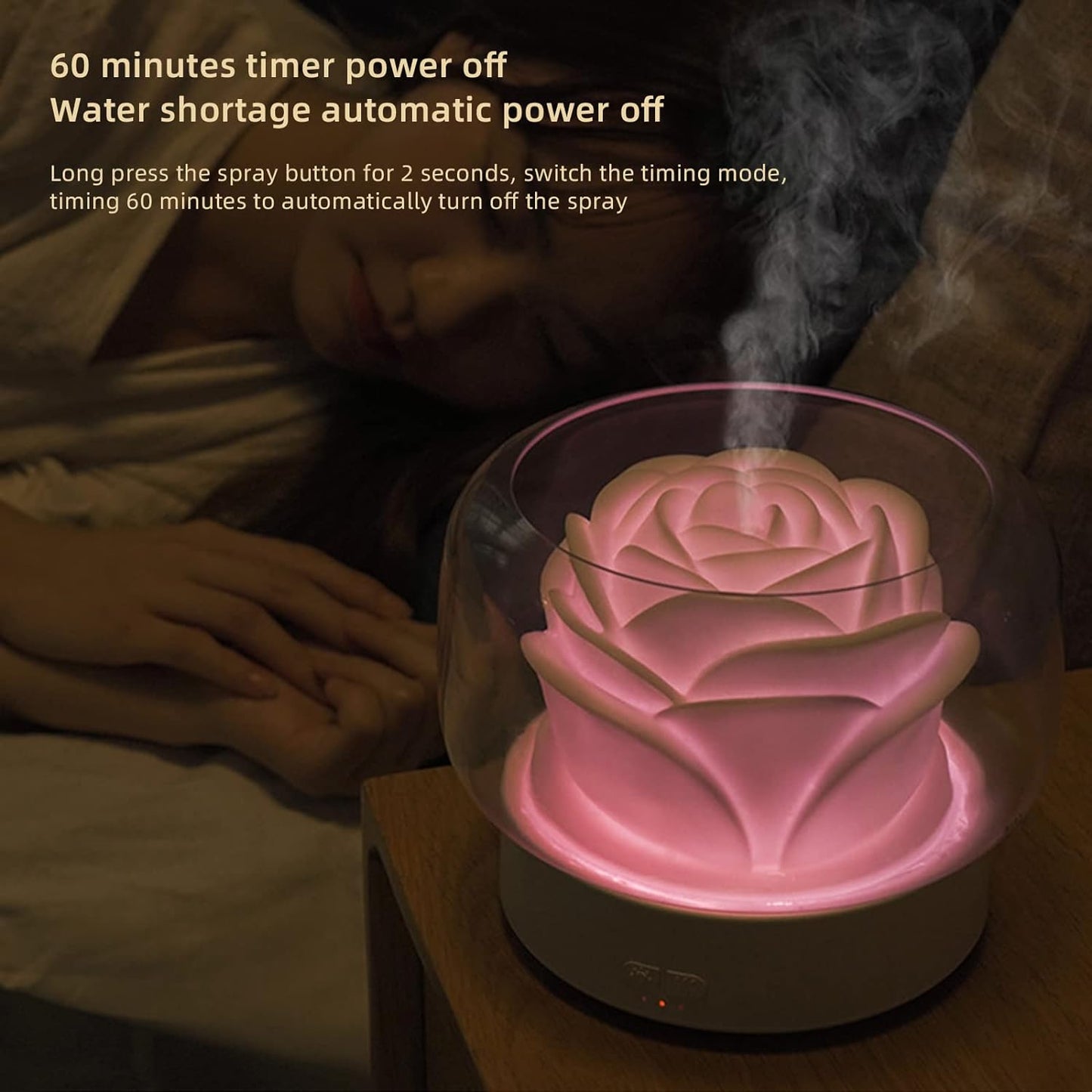 Umidificator pentru camera in forma de trandafir 400ml lumina de — Confort Practic Pentru Casa Ta