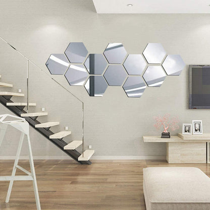 Set 12 oglinzi acrilice autoadezive decorative forma hexagon 20 si — Confort Practic Pentru Casa