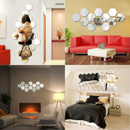 Set 12 oglinzi acrilice autoadezive decorative forma hexagon 20 si — Confort Practic Pentru Casa
