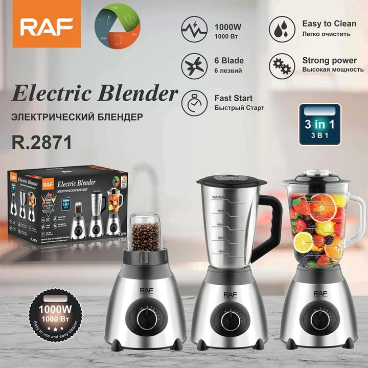 Blender Electric 3-in-1, 1000W, 1.5L, 6 Lame Inox și Râșniță, M-124