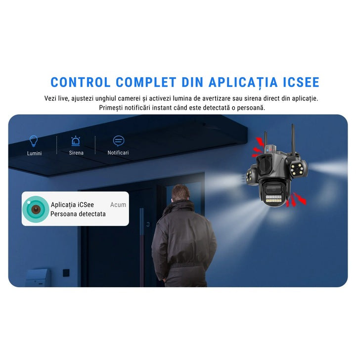 Camera de Securitate Exterior 360, 3MP WiFi, 3 Lentile, A-166-9
