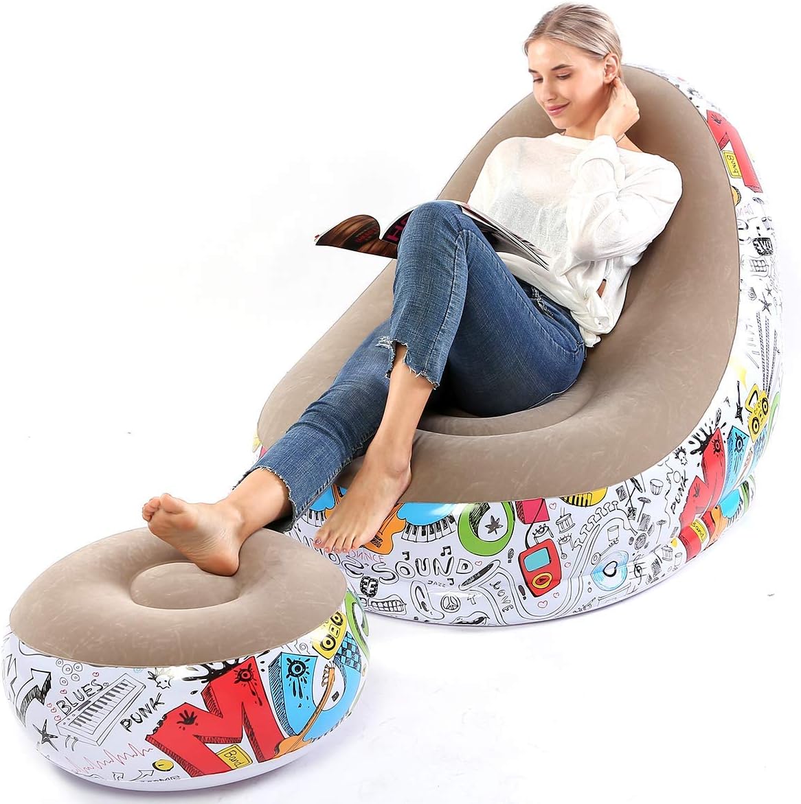 Scaun gonflabil cu taburet 116 x 96 x 83 cm — Confort Practic Pentru Casa Ta