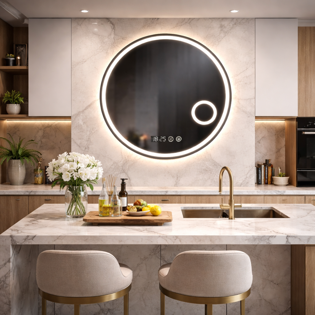 Oglinda LED Rotunda 70 cm cu Ceas — Confort Practic Pentru Casa Ta