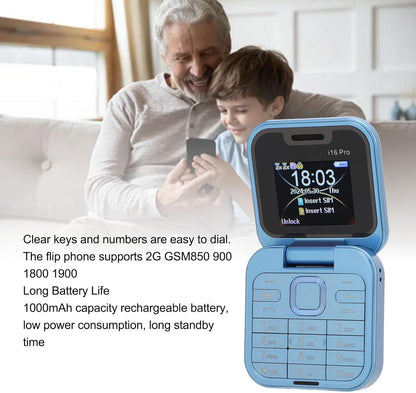 Telefon Mini Pliabil Flip Phone i16 Pro Dual SIM cu Bluetooth și Cameră, A-147-5