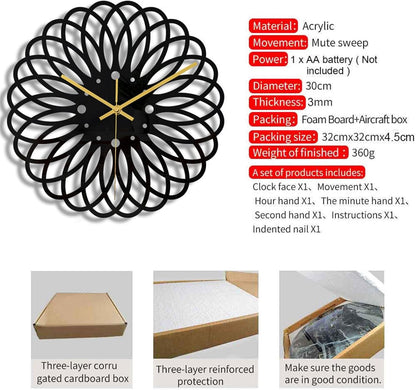 Ceas de perete 30 cm design geometric 3D modern silentios — Confort Practic Pentru Casa Ta