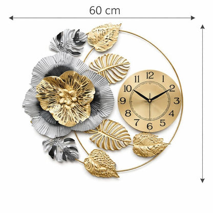 Ceas de perete decorativ floral auriu argintiu 60 cm — Confort Practic Pentru Casa Ta