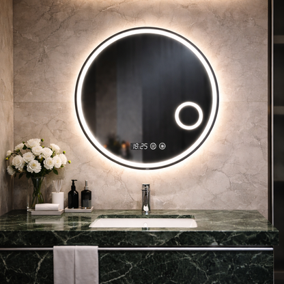 Oglinda LED Rotunda 70 cm cu Ceas — Confort Practic Pentru Casa Ta