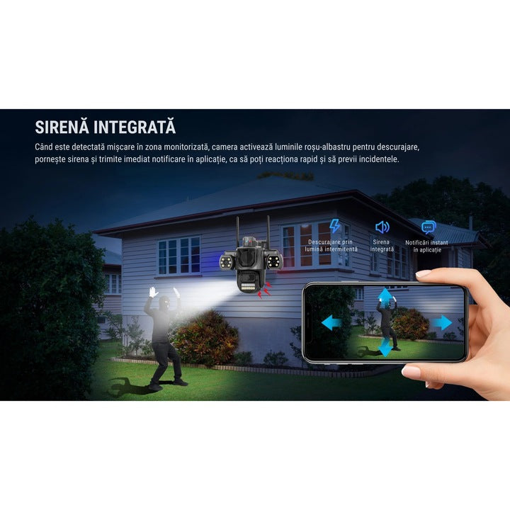 Camera de Securitate Exterior 360, 3MP WiFi, 3 Lentile, A-166-9