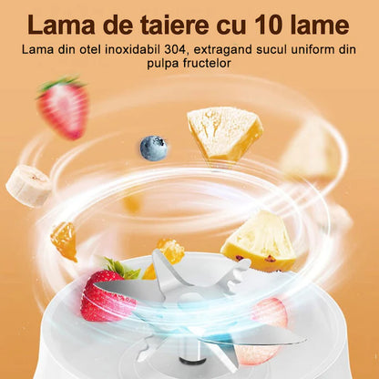 Set Blender Portabil Reincarcabil, 10 Lame Inox in 3D, 21.000 RPM, 450ml, A-161-17
