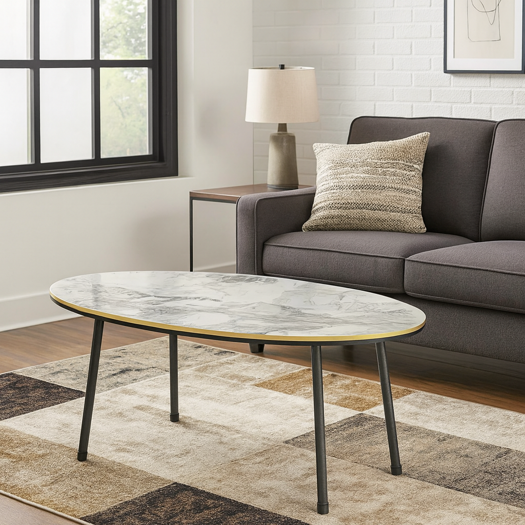 Masa de cafea moderna 90x50x42 cm MDF cu picioare metalice — Confort Practic Pentru Casa Ta