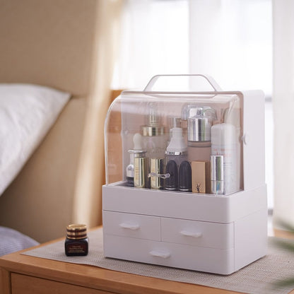 Organizator Cosmetice cu Capac Glisant Transparent si 3 Sertare — Confort Personal Zi de Zi