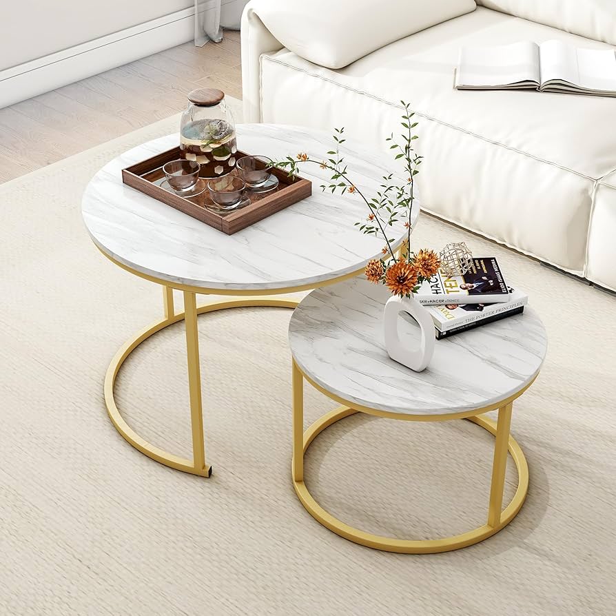 RESIGILAT - Set 2 masute rotunde de cafea cu efect — Confort Practic Pentru Casa Ta