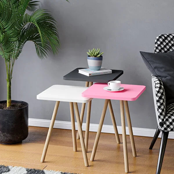 Set 3 masute decorative cu picioare din lemn 34x34 cm — Confort Practic Pentru Casa Ta