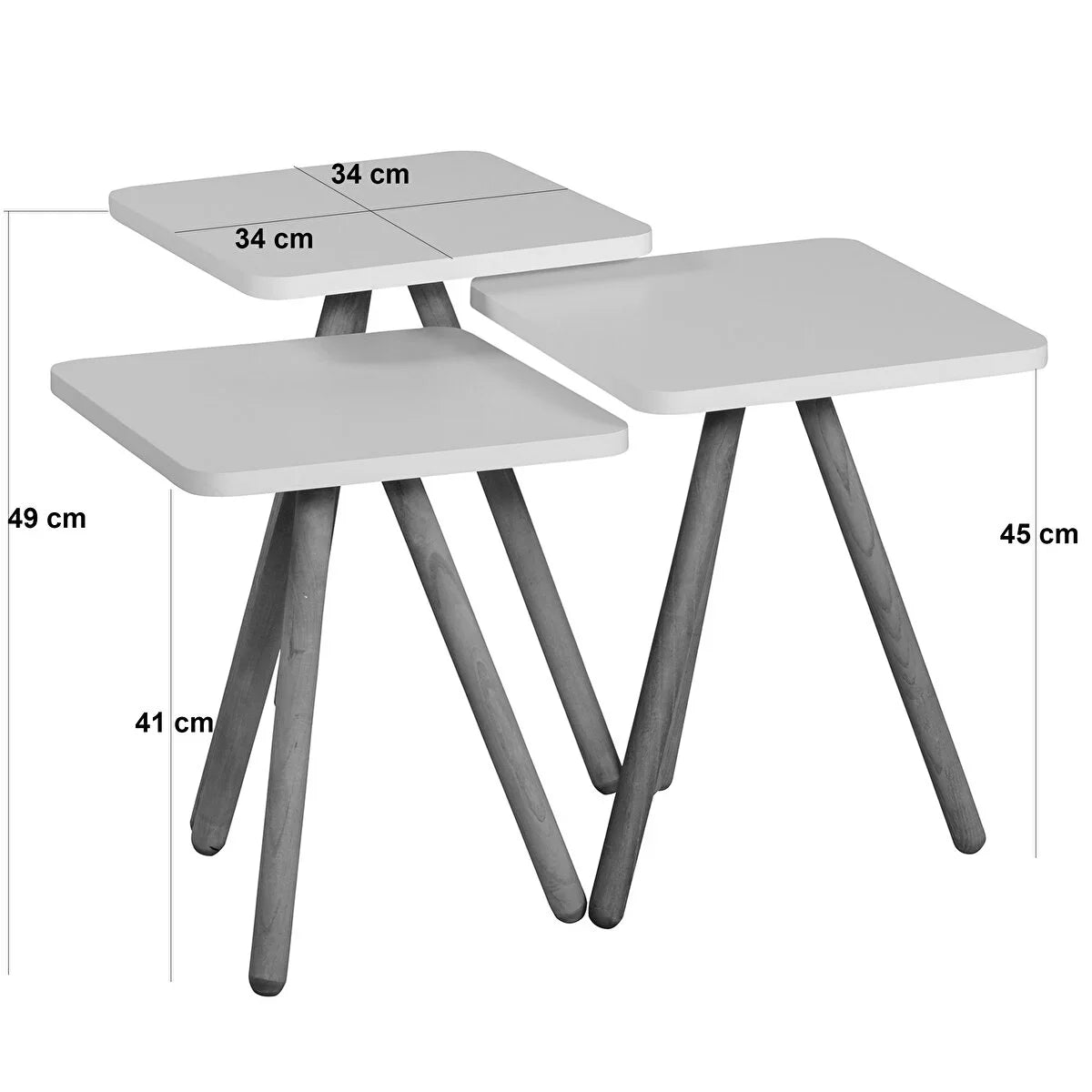 Set 3 masute decorative cu picioare din lemn 34x34 cm — Confort Practic Pentru Casa Ta