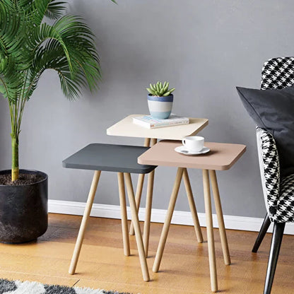 Set 3 masute decorative cu picioare din lemn 34x34 cm — Confort Practic Pentru Casa Ta