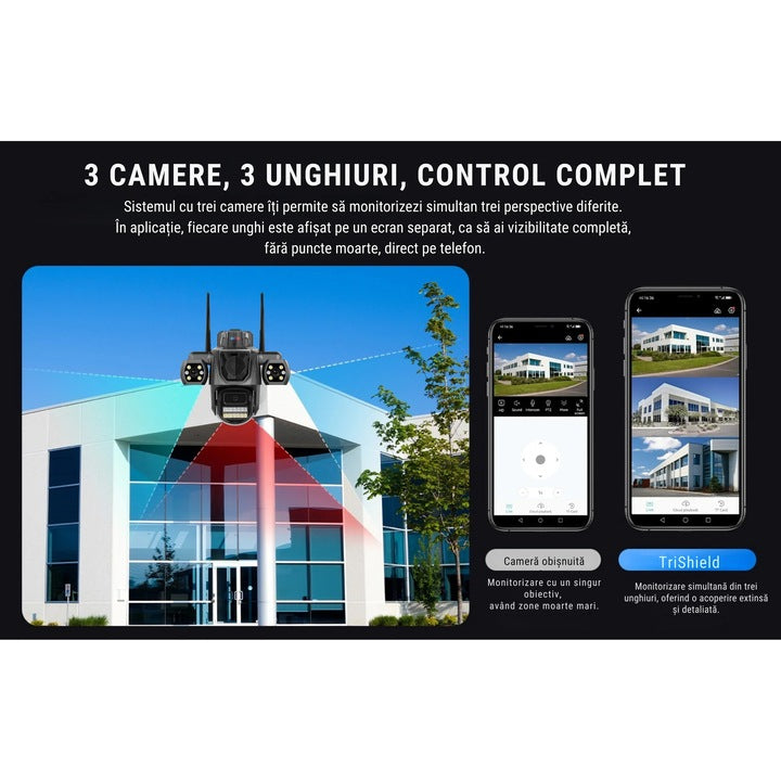 Camera de Securitate Exterior 360, 3MP WiFi, 3 Lentile, A-166-9