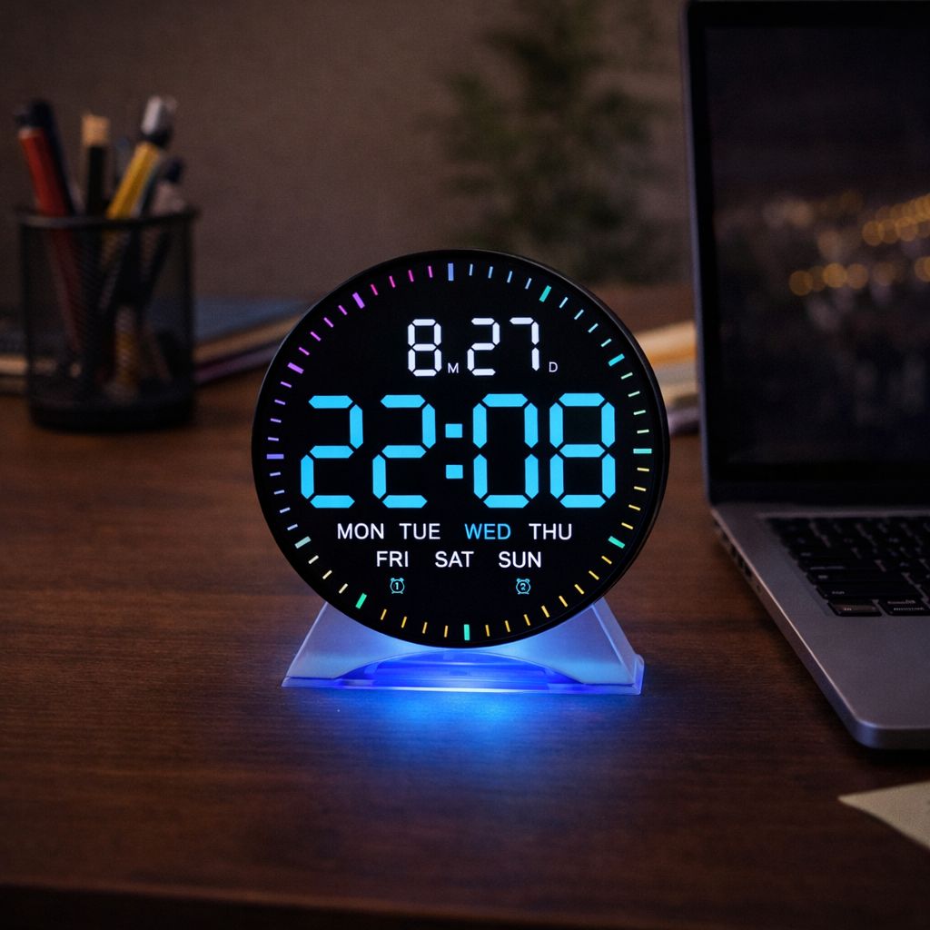 Ceas digital LED inteligent cu calendar complet alarma si iluminare — Confort Practic Pentru Casa