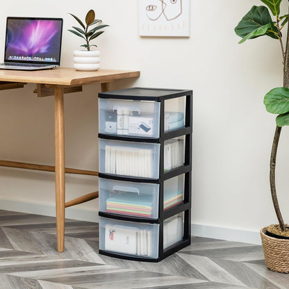 Dulap pe roti cu sertare transparenter 4 x 20 L — Confort Practic Pentru Casa Ta